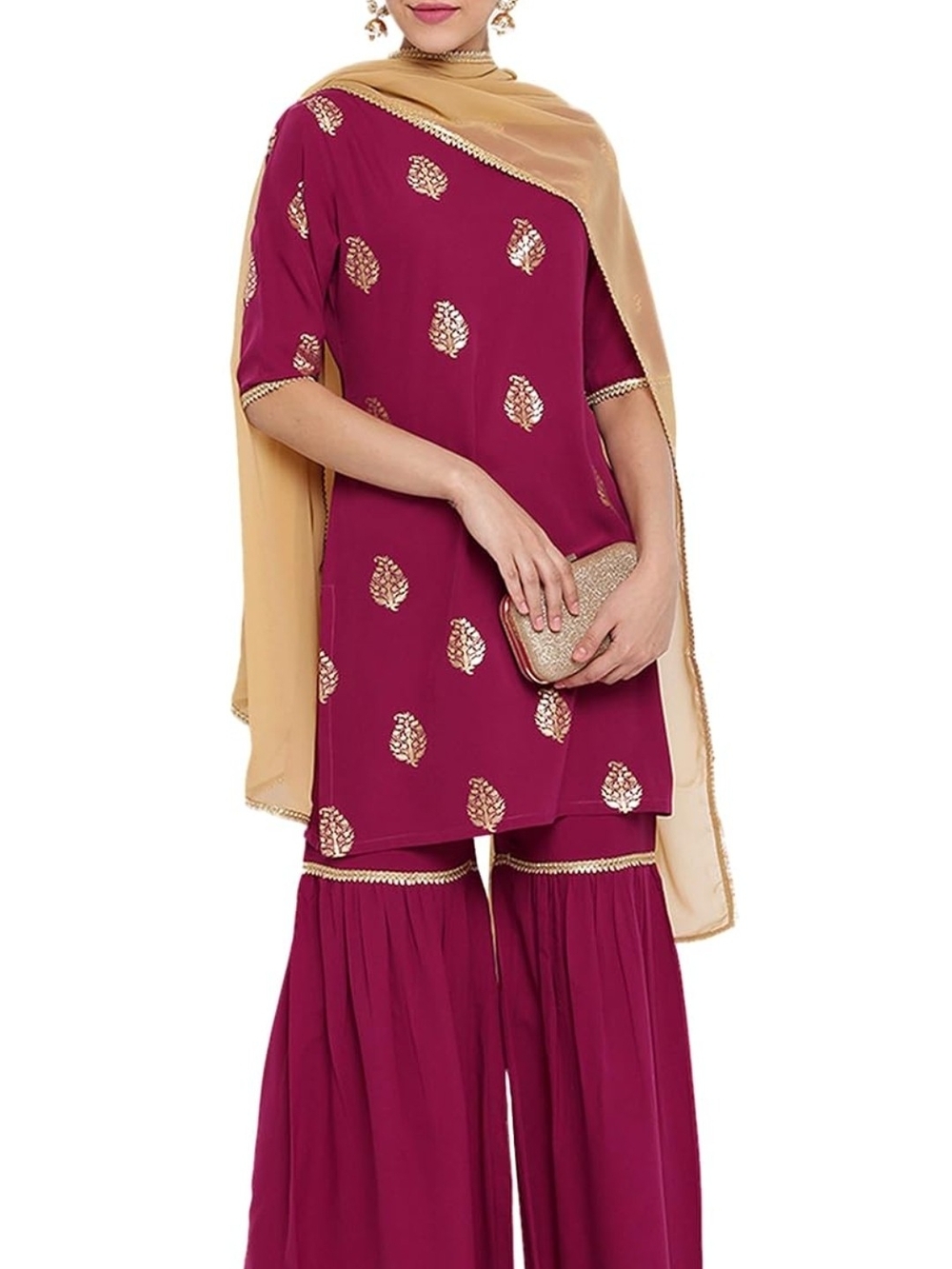 Janasya Indian Women's Magenta Poly Crepe Kurti Set